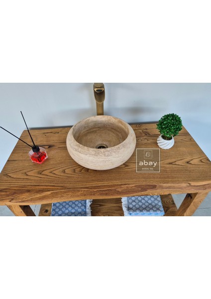 Traverten Bombeli Mini Çanak Lavabo