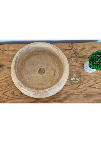 Traverten Bombeli Mini Çanak Lavabo