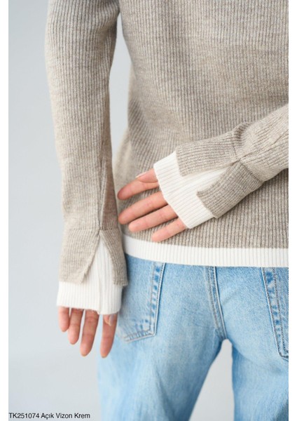 Düğmeli Iki Renk Kazak modelleri