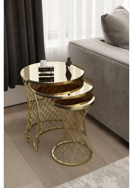 Hasır Zigon Sehpa Gold Kaplama Bronz Ayna