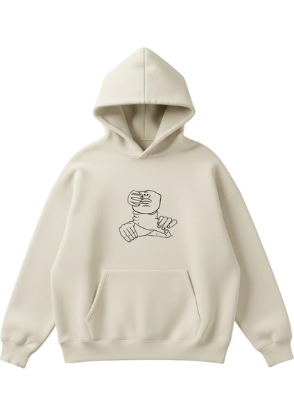 Baskılı Unisex Boxy Fit Hoodie Sweatshirt