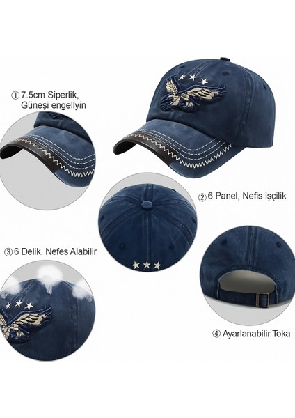 Kartal Nakışlı Vintage Eskitme Retro Model Pamuklu Kot Şapka fırsatları