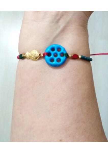 Balık ve Çek Cam Boncuklu Süryani Nazar Boncuklu Asimetrik Yılbaşı Bileklik fiyatları