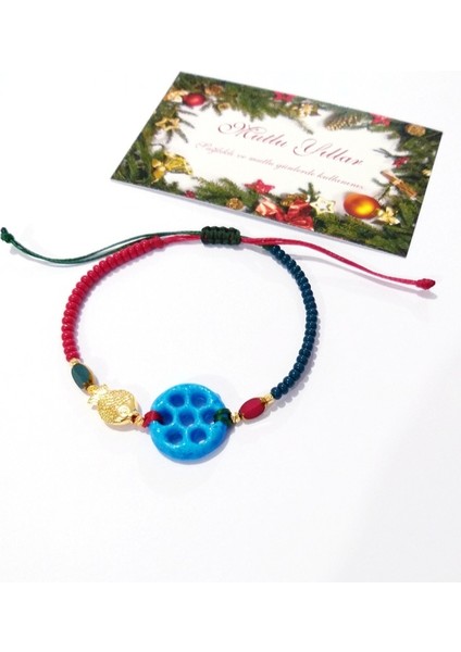 Balık ve Çek Cam Boncuklu Süryani Nazar Boncuklu Asimetrik Yılbaşı Bileklik fırsatları
