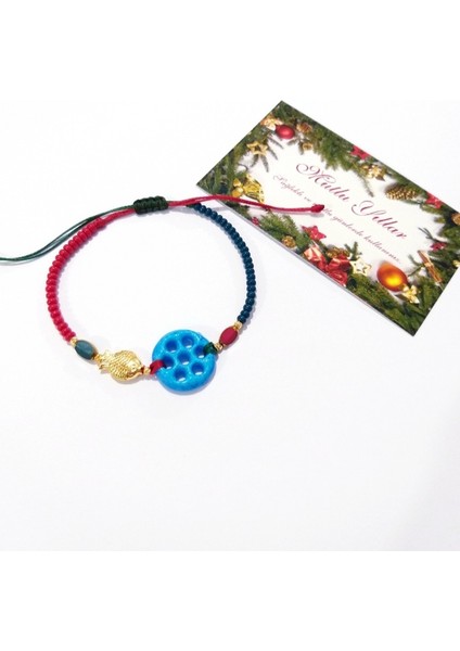 Balık ve Çek Cam Boncuklu Süryani Nazar Boncuklu Asimetrik Yılbaşı Bileklik indirimleri