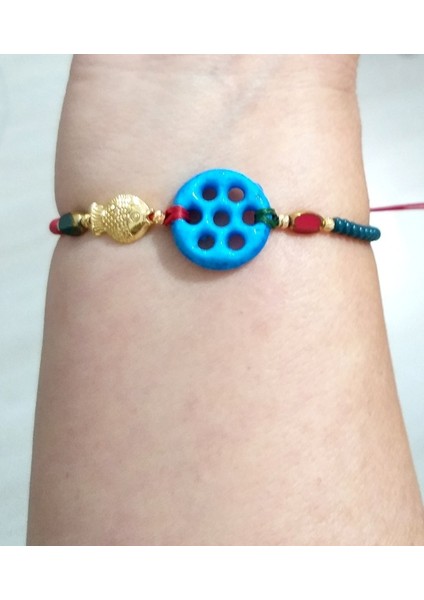 Balık ve Çek Cam Boncuklu Süryani Nazar Boncuklu Asimetrik Yılbaşı Bileklik