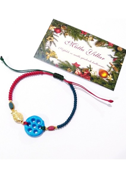 Balık ve Çek Cam Boncuklu Süryani Nazar Boncuklu Asimetrik Yılbaşı Bileklik