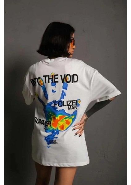 Unisex Bisiklet Yaka Baskılı Oversize T-Shirt - Beyaz fiyatları