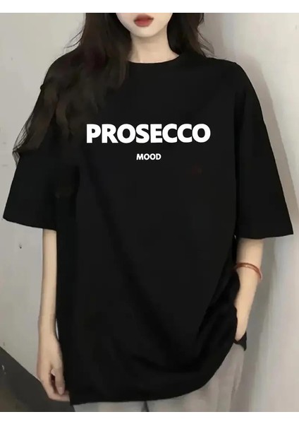 20/1 Penye Compack Baskılı Oversize Kısa Kol Bisiklet Yaka T-Shirt - Siyah