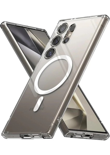 Newface Samsung Galaxy S24 Ultra Kılıf Magneticsafe Şeffaf Silikon - Şeffaf