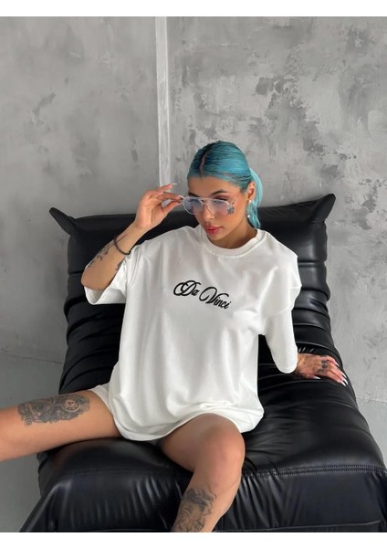 Unisex Baskılı Oversize T-Shirt - Beyaz fiyatları
