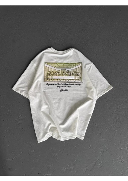 Unisex Baskılı Oversize T-Shirt - Beyaz modelleri