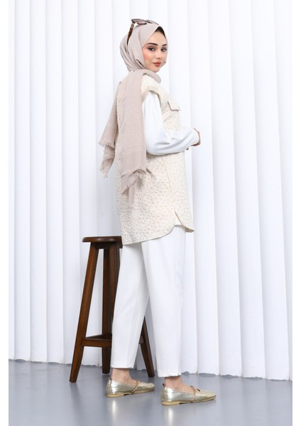 Ekru Tunik Yelek Pantolon Üçlü Takım fırsatları