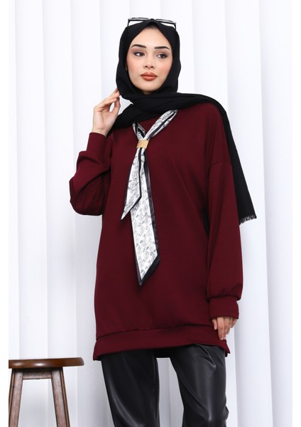 Mürdüm Fular Aksesuarlı Modal Tunik