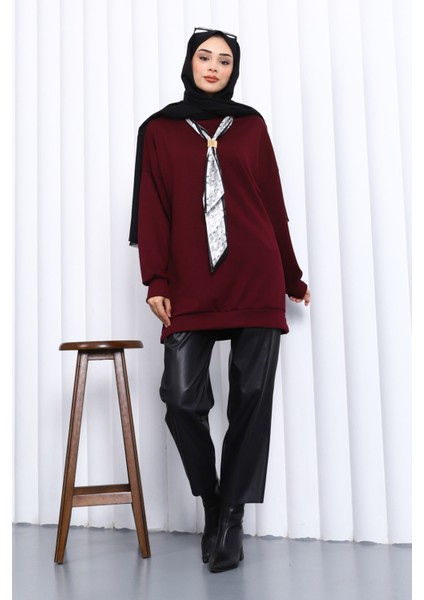 Mürdüm Fular Aksesuarlı Modal Tunik modelleri