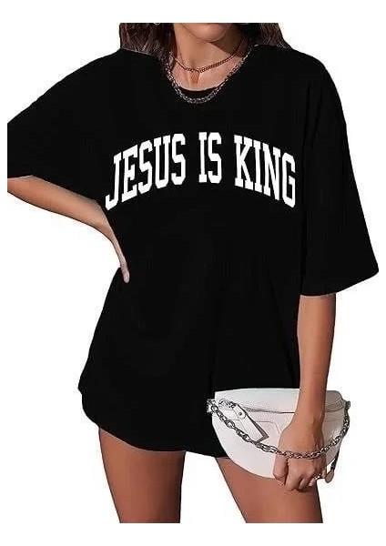 Kadın Bisiklet Yaka Kısa Kol Baskılı T-Shirt - Siyah modelleri