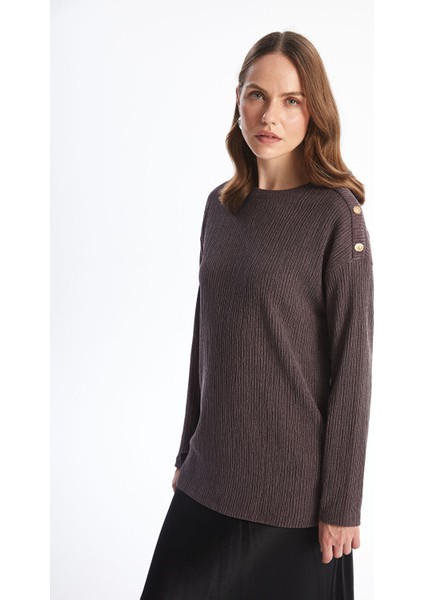 Yeni Sezon Bisiklet Yaka Düz Uzun Kollu Oversize Kadın Bluz