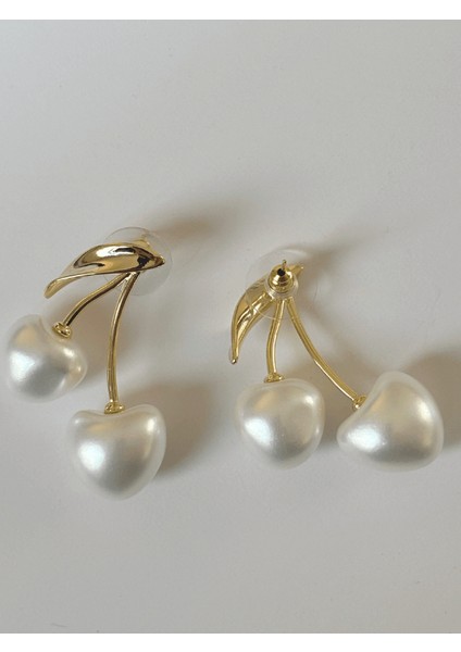 Beyaz Kiraz Detaylı ve Altın Renkli Küpe fiyatları