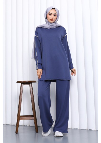 İndigo Biyeli Tunik Pantolonlu Modal Takım