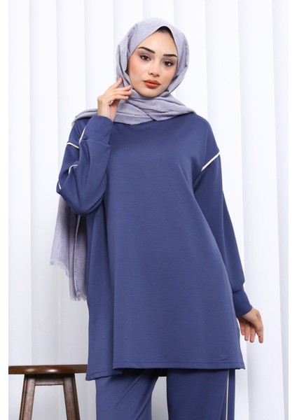 İndigo Biyeli Tunik Pantolonlu Modal Takım modelleri