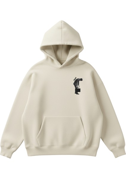 Kurmalı Adam Baskılı Unisex Boxy Fit Hoodie Sweatshirt