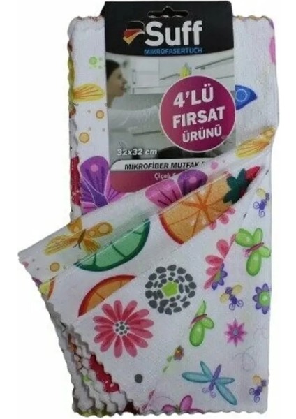 Heyf Suff 4 Lü Çiçek Sepeti Mikrofiber Temizlik Bezi (32*32 Cm)