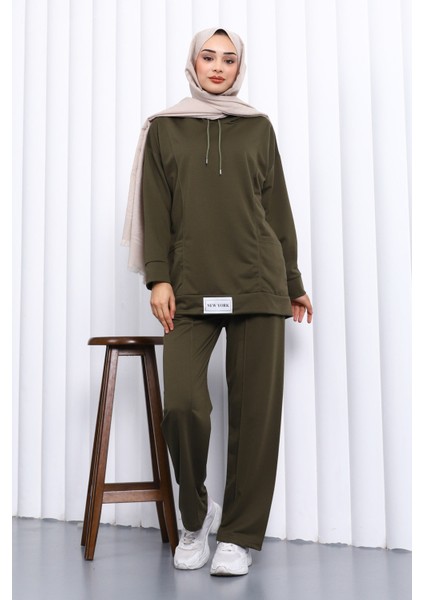 Koyu Haki Önü Etiketli İki İplik Tesettür Takım fiyatları