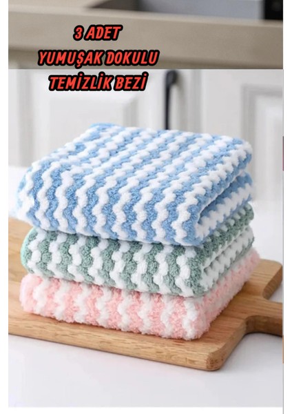( 3 Adet ) Yumuşak Dokulu Mikrofiber Pufuduk Bez. 30X30 cm Mutfak Temizlik ve Kurulama Bezi