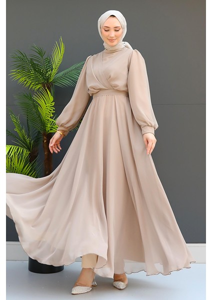 Önü Çapraz Şifon Elbise Vizon fiyatları