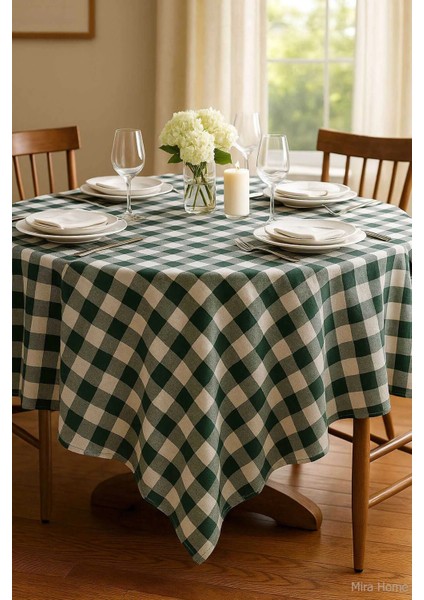 Fiber Kareli Masa Örtüsü Sofra Bezi Ekose Desen 160X160 cm Yeşil fiyatları