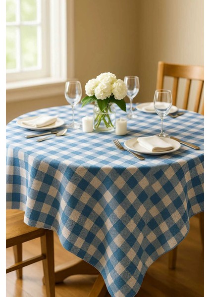 Fiber Kareli Masa Örtüsü Sofra Bezi Ekose Desen 160X160 cm Turkuaz fiyatları