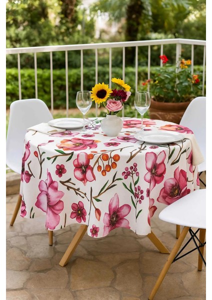Yuvarlak Çiçek Desenli Duck Kumaş Masa Örtüsü 150X150 cm fiyatları