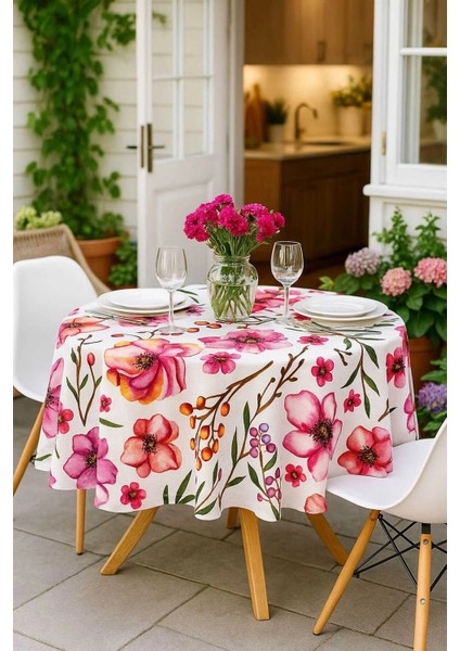 Yuvarlak Çiçek Desenli Duck Kumaş Masa Örtüsü 150X150 cm fırsatları