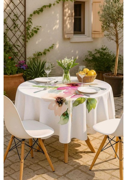 Yuvarlak Pastel Çiçek Desenli Duck Kumaş Masa Örtüsü 150X150 cm modelleri