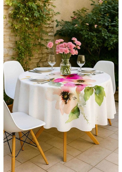 Yuvarlak Pastel Çiçek Desenli Duck Kumaş Masa Örtüsü 150X150 cm fırsatları