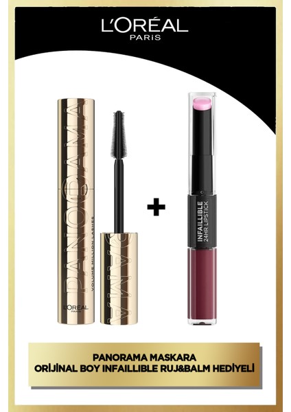 panorama Hacim Veren Maskara Siyah & Infaillible Likit Ruj & Balm - 215 Wine Oclock