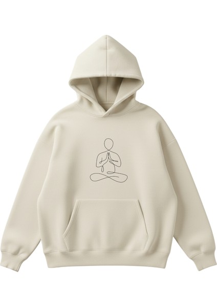 Yoga Baskılı Unisex Boxy Fit Hoodie Sweatshirt