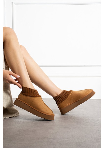 Kadın Triko Boğazlı Kalın Taban Süet Içi Kürklü Şık Günlük Bot