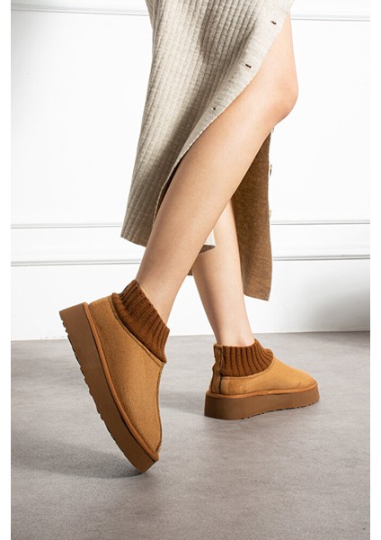 Kadın Triko Boğazlı Kalın Taban Süet Içi Kürklü Şık Günlük Bot modelleri