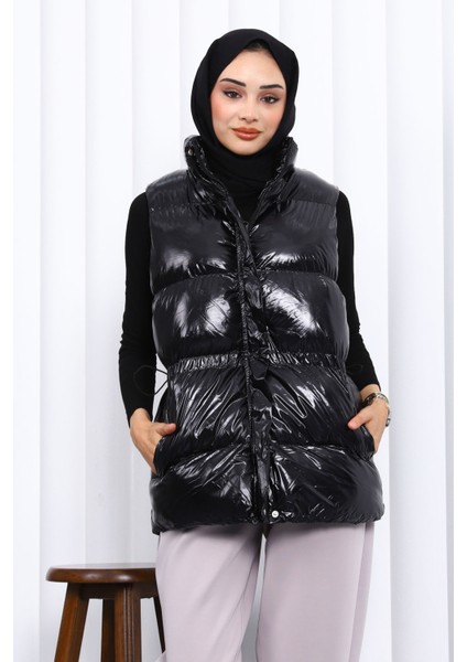 Siyah Bel Lastikli Çift Cepli Şişme Yelek