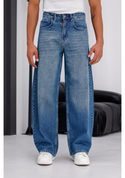 Puertas Erkek Yüksek Bel Balon Baggy Fit Bol Kesim Kot Pantolon