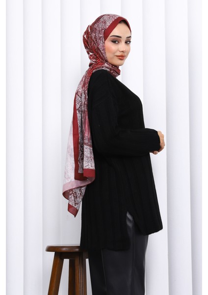 Siyah Yan Yırtmaçlı Fitilli Triko Tunik fırsatları