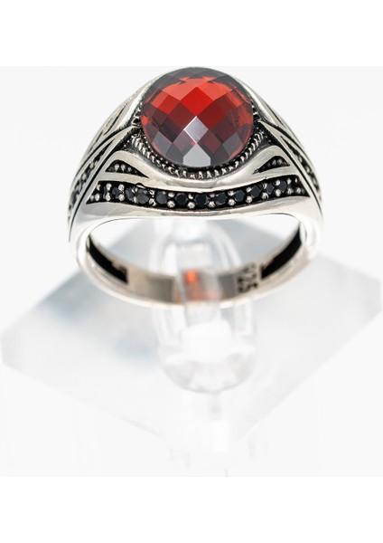 Ateş Kırmızısı Taşlı 925 Ayar Gümüş Erkek Yüzük – Şık ve Dikkat Çekici fiyatları