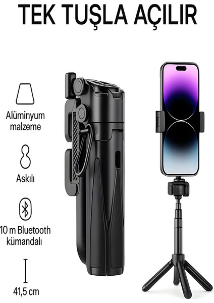 41.5 cm 360° Ayarlanabilir Bluetooth Kumandalı Kablosuz Tripod Selfie Stick Monopod
