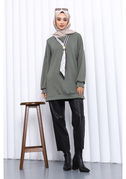Haki Fular Aksesuarlı Modal Tunik fiyatları