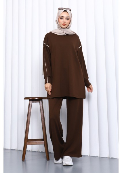 Kahverengi Biyeli Tunik Pantolonlu Modal Takım