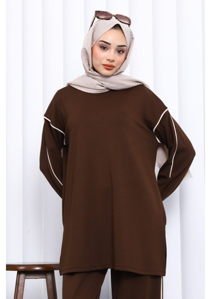 Kahverengi Biyeli Tunik Pantolonlu Modal Takım modelleri