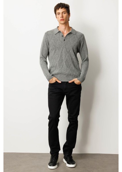 Erkek Polo Yaka Hasır Örgü Baklava Yürütmeli Yün Kazak Y.füme fiyatları