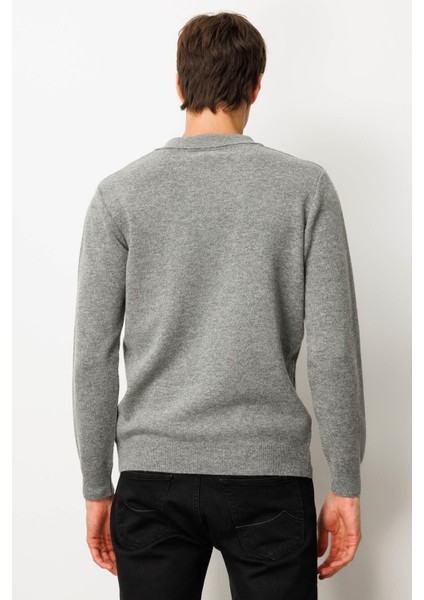 Erkek Polo Yaka Hasır Örgü Baklava Yürütmeli Yün Kazak Y.füme modelleri