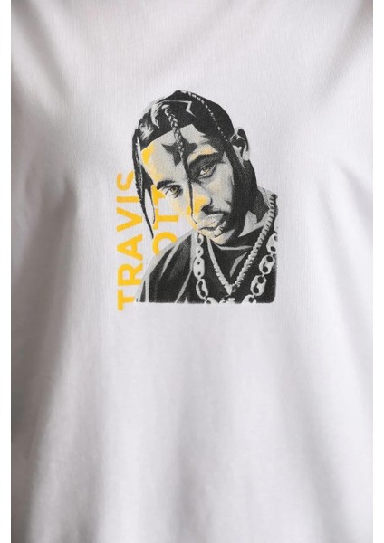 Unisex Baskılı Oversize T-Shirt - Beyaz modelleri